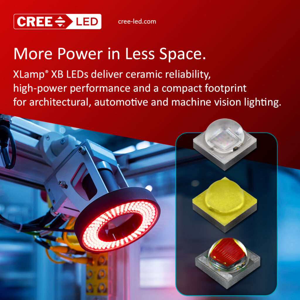 Cree LED XLamp® XB-D LEDs deliver proven ceramic reliability and high-power performance in a compact 2.45 × 2.45 mm package.